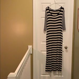 Black and tan striped Calvin Klein maxi dress